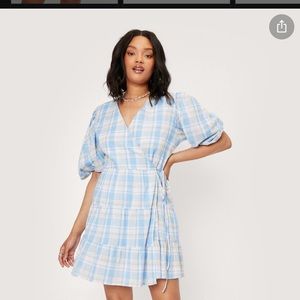 Nasty Gal Blue Checked Wrap Dress